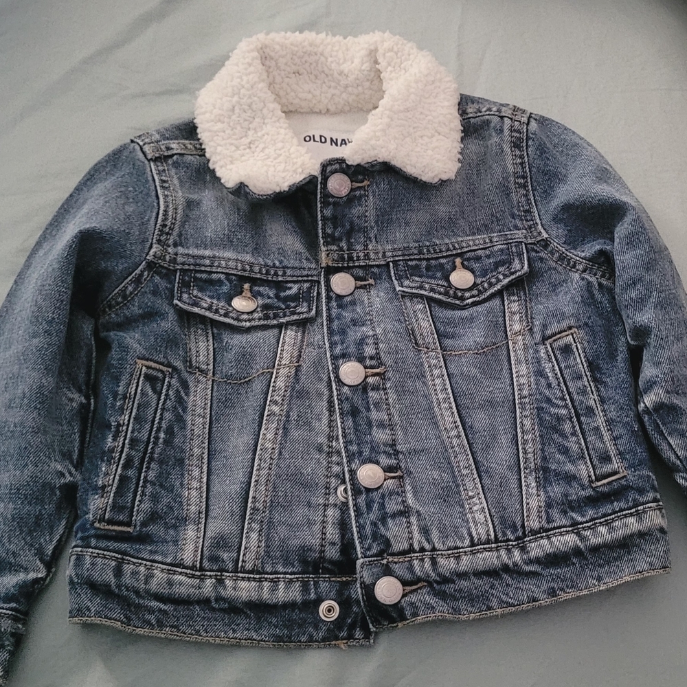Old Navy Kids Blue Denim Jacket with Cream Sherpa Collar